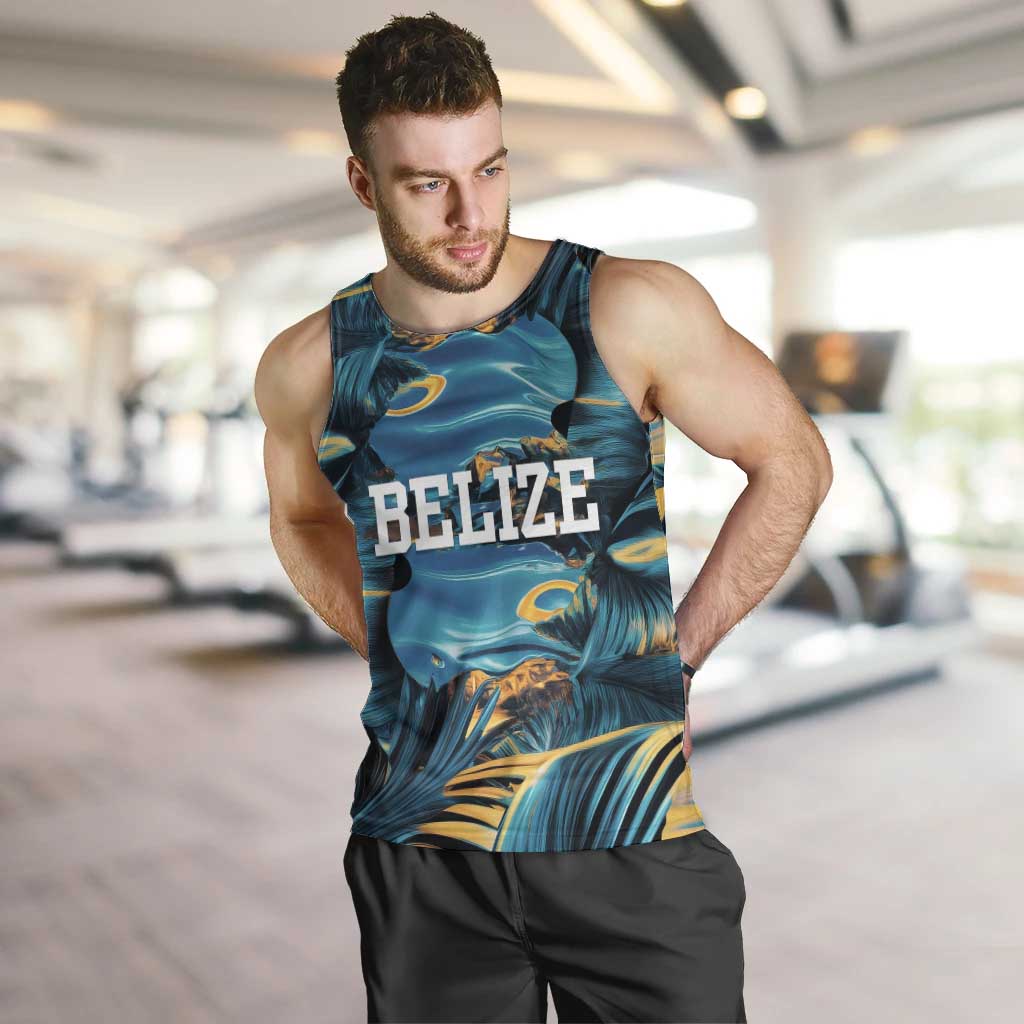 Belize Blue Hole Ocean View Men Tank Top with Tropical Marine Design and Flag Detail
