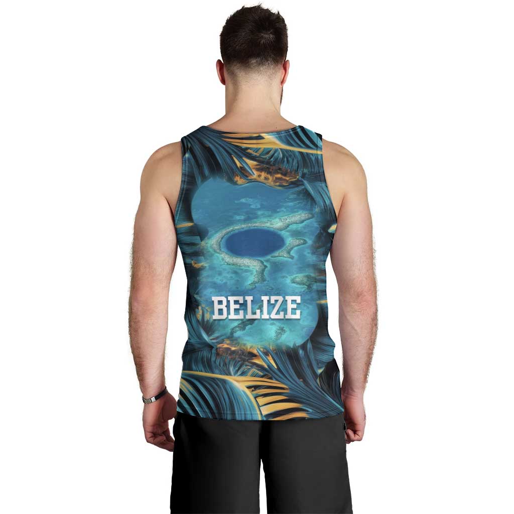 Belize Blue Hole Ocean View Men Tank Top with Tropical Marine Design and Flag Detail