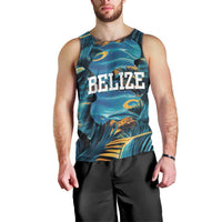 Belize Blue Hole Ocean View Men Tank Top with Tropical Marine Design and Flag Detail