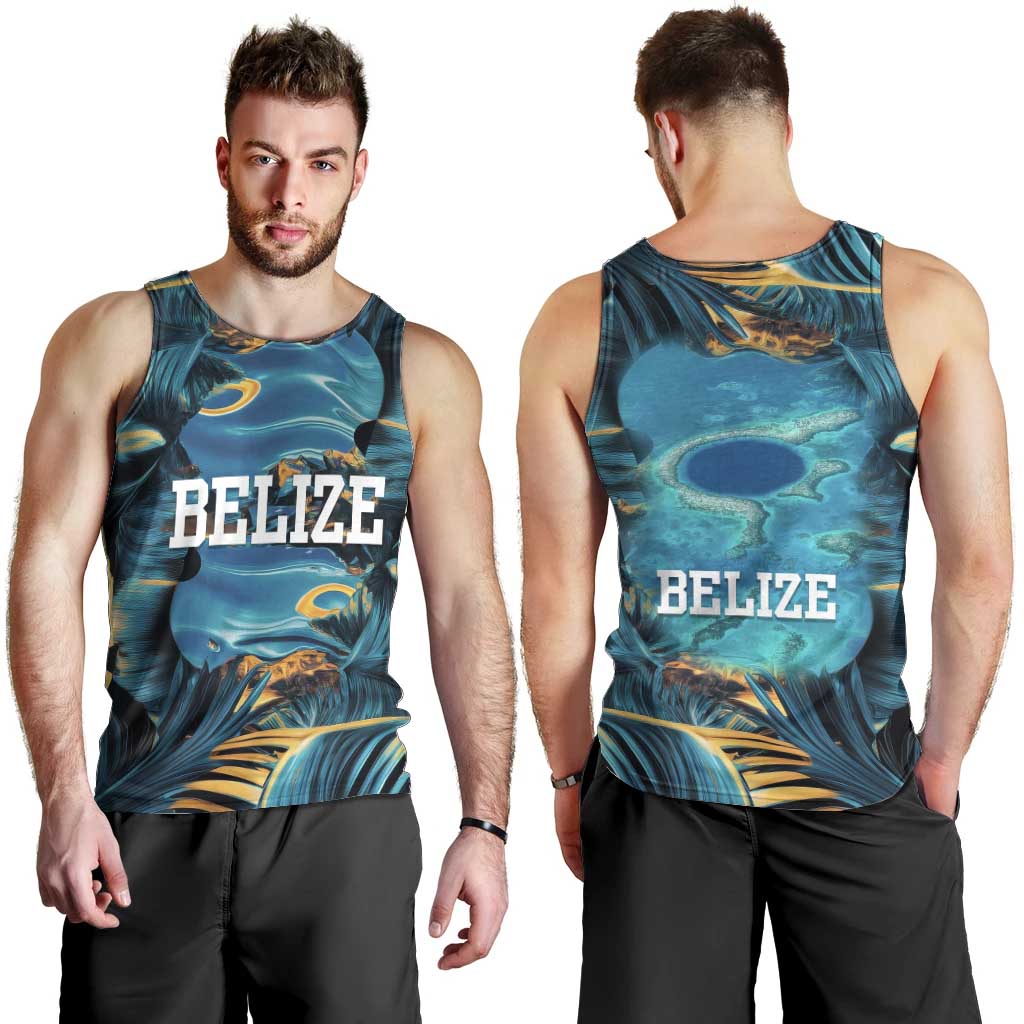 Belize Blue Hole Ocean View Men Tank Top with Tropical Marine Design and Flag Detail
