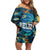 Belize Blue Hole Ocean View Off Shoulder Short Dress with Tropical Marine Design and Flag Detail