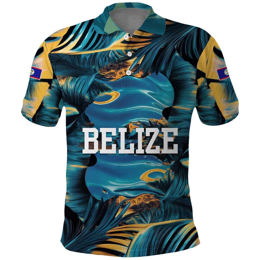 Belize Blue Hole Ocean View Polo Shirt with Tropical Marine Design and Flag Detail