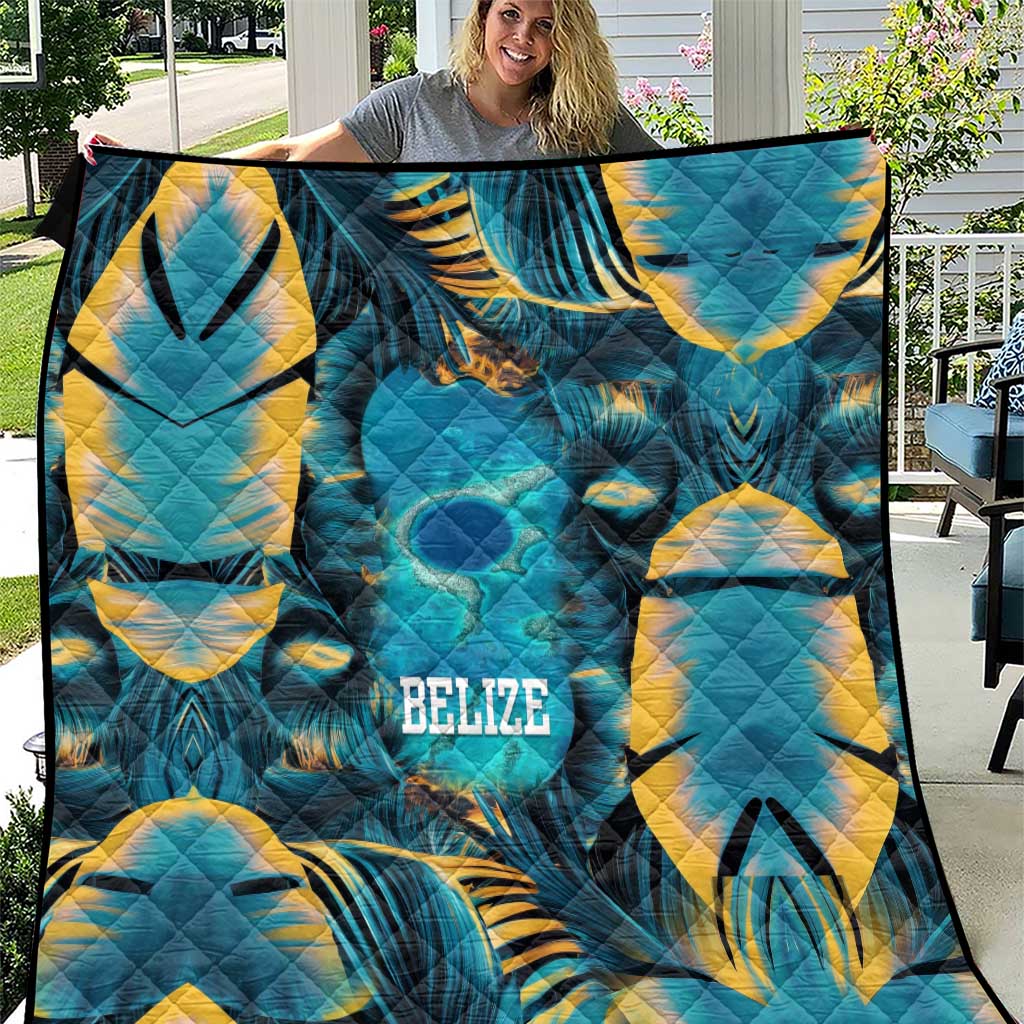 Belize Blue Hole Ocean View Quilt with Tropical Marine Design and Flag Detail