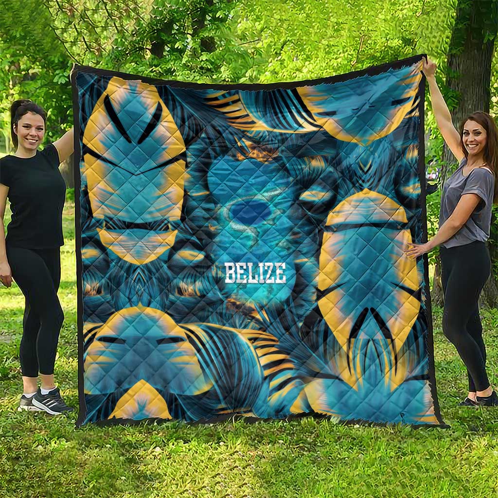 Belize Blue Hole Ocean View Quilt with Tropical Marine Design and Flag Detail