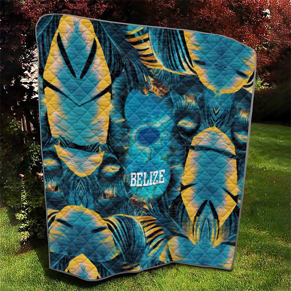 Belize Blue Hole Ocean View Quilt with Tropical Marine Design and Flag Detail
