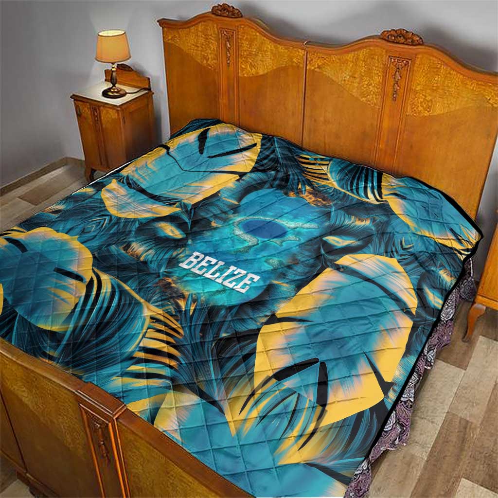 Belize Blue Hole Ocean View Quilt with Tropical Marine Design and Flag Detail