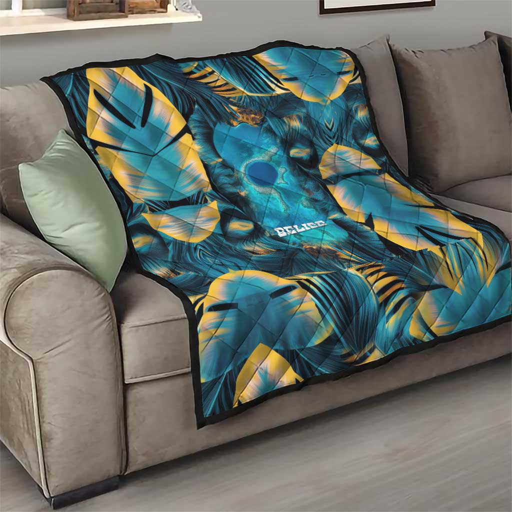 Belize Blue Hole Ocean View Quilt with Tropical Marine Design and Flag Detail