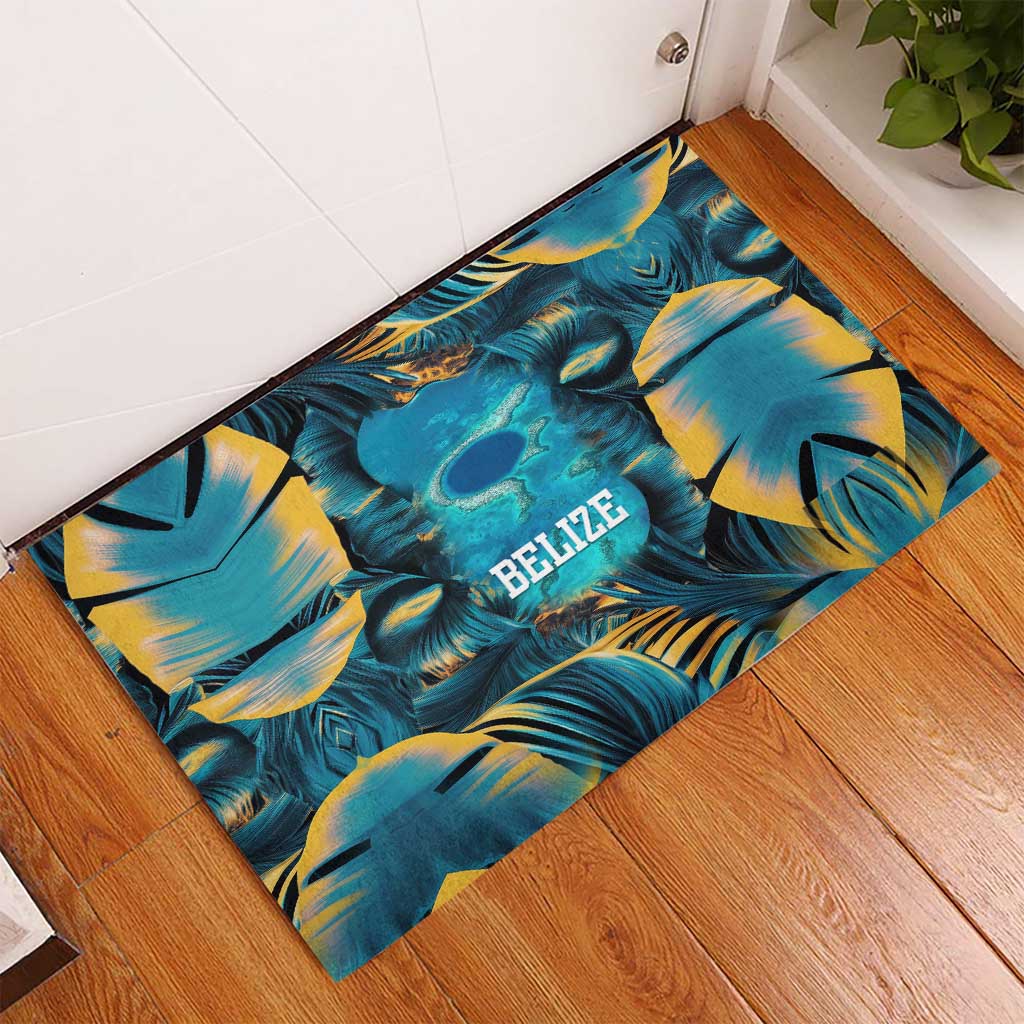 Belize Blue Hole Ocean View Rubber Doormat with Tropical Marine Design and Flag Detail