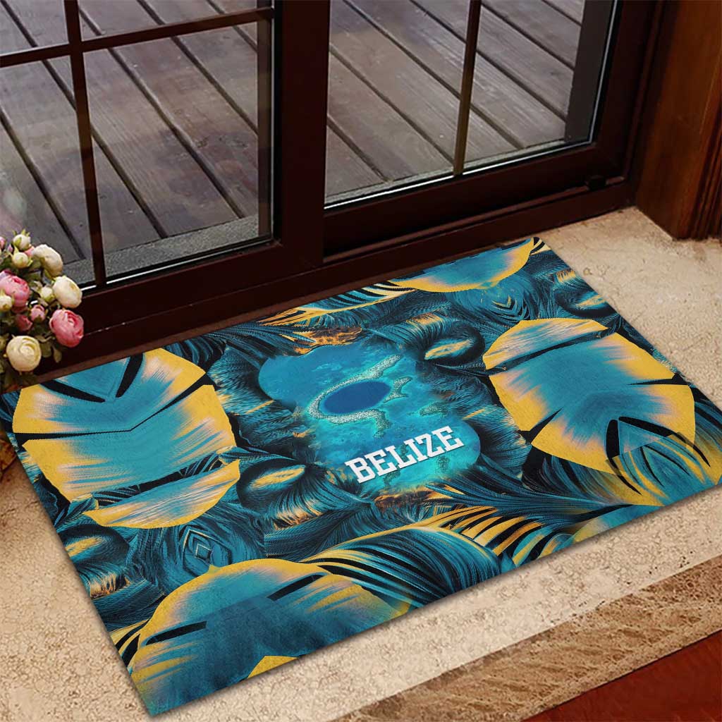 Belize Blue Hole Ocean View Rubber Doormat with Tropical Marine Design and Flag Detail
