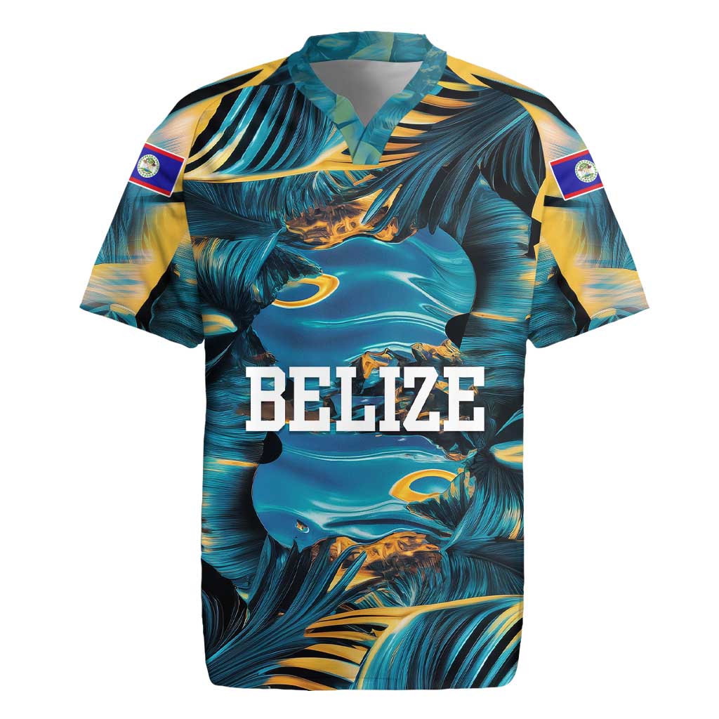 Belize Blue Hole Ocean View Rugby Jersey with Tropical Marine Design and Flag Detail