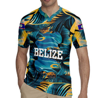 Belize Blue Hole Ocean View Rugby Jersey with Tropical Marine Design and Flag Detail