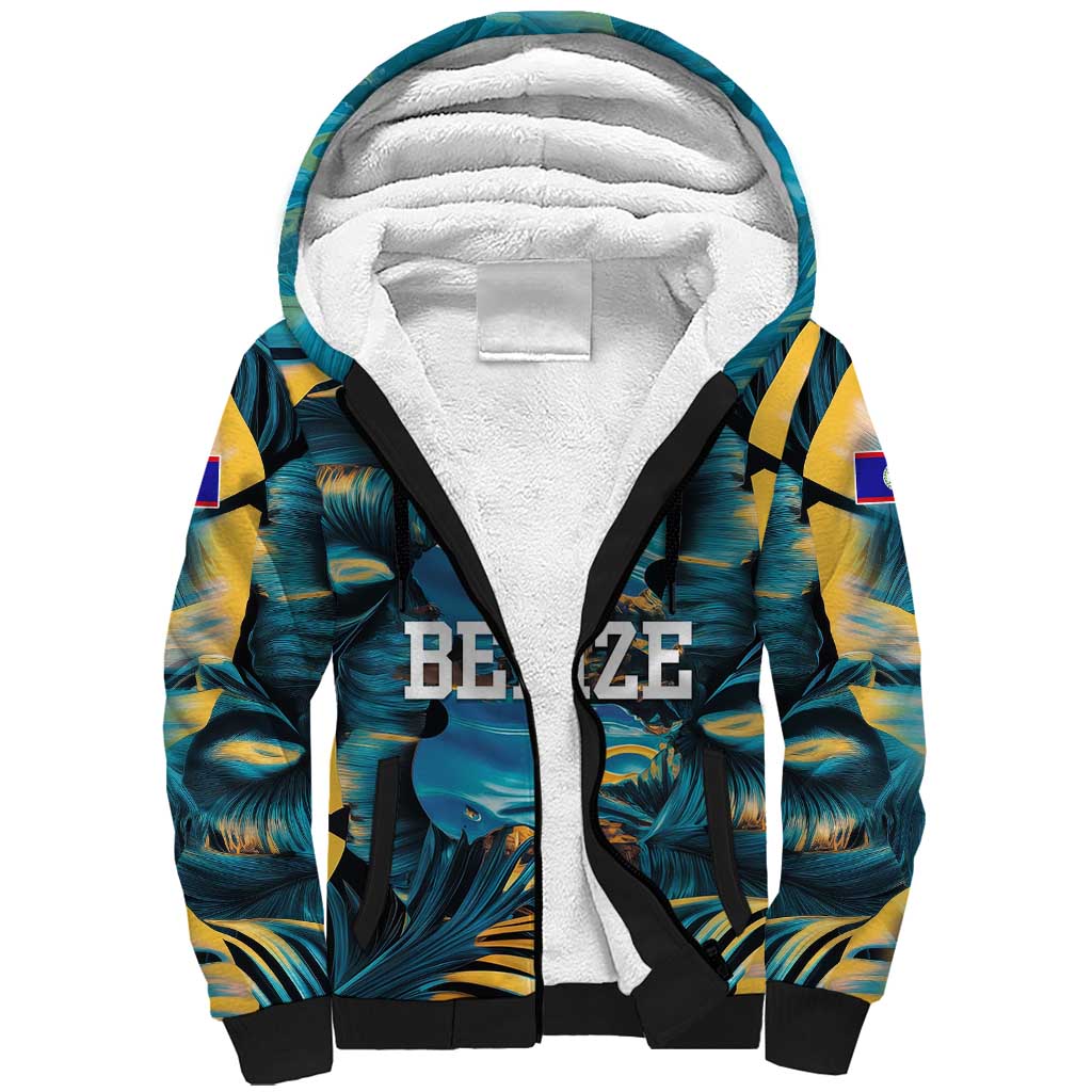 Belize Blue Hole Ocean View Sherpa Hoodie with Tropical Marine Design and Flag Detail