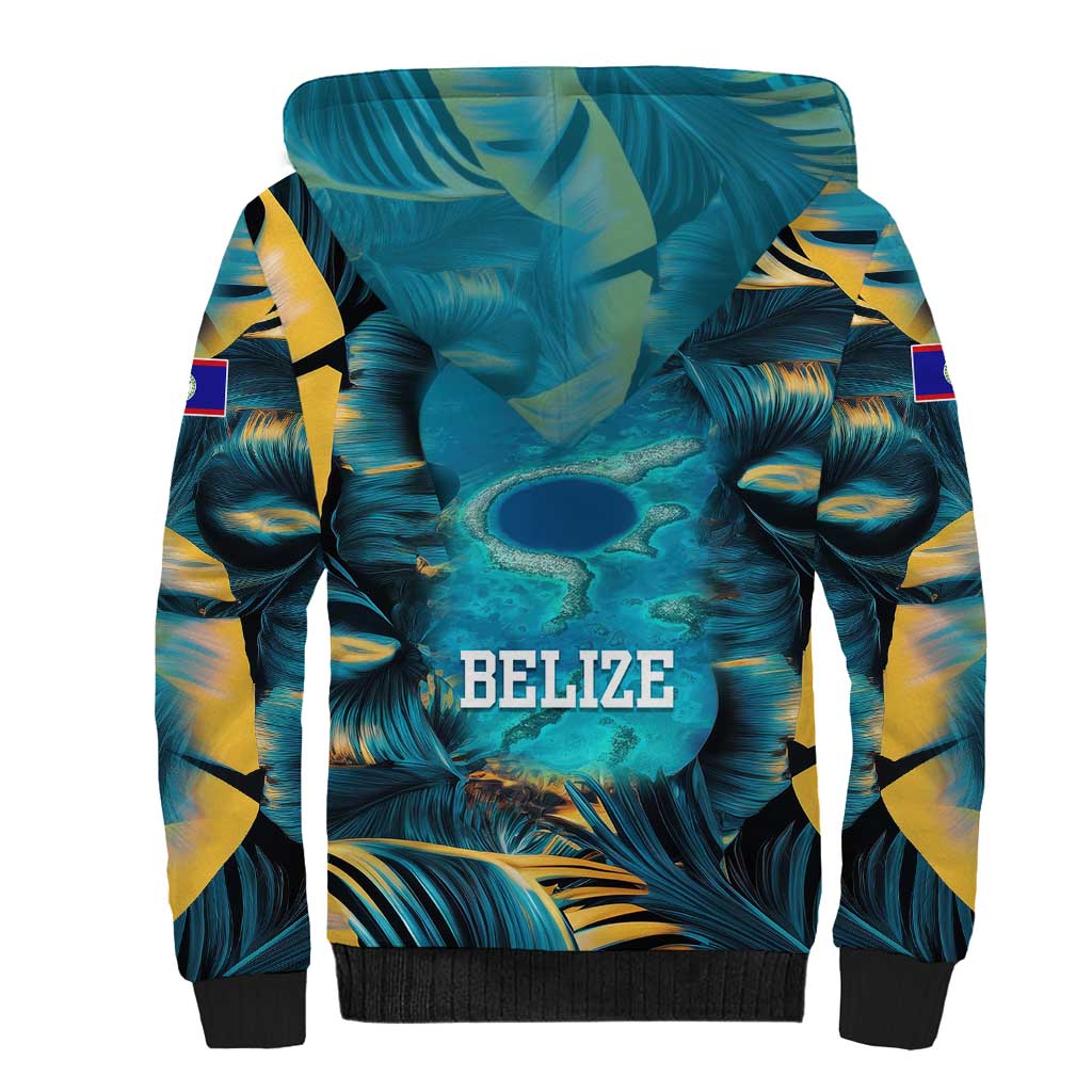 Belize Blue Hole Ocean View Sherpa Hoodie with Tropical Marine Design and Flag Detail