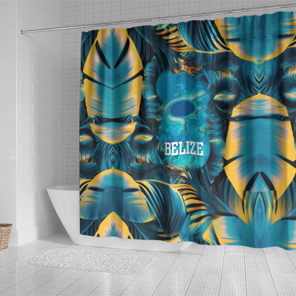 Belize Blue Hole Ocean View Shower Curtain with Tropical Marine Design and Flag Detail
