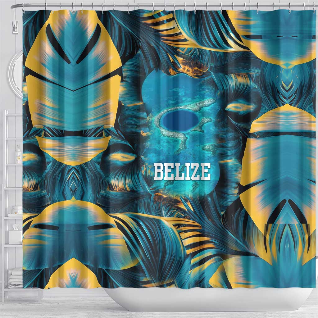 Belize Blue Hole Ocean View Shower Curtain with Tropical Marine Design and Flag Detail