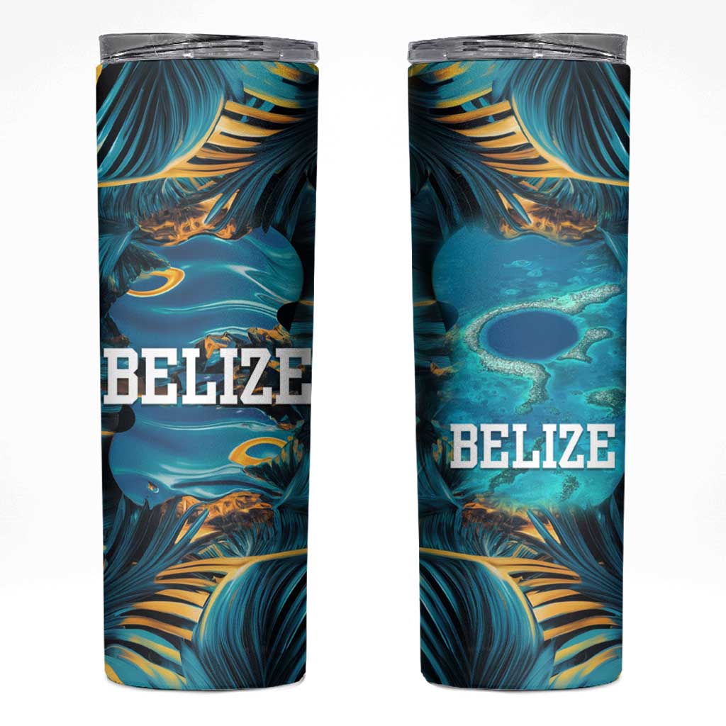 Belize Blue Hole Ocean View Skinny Tumbler with Tropical Marine Design and Flag Detail