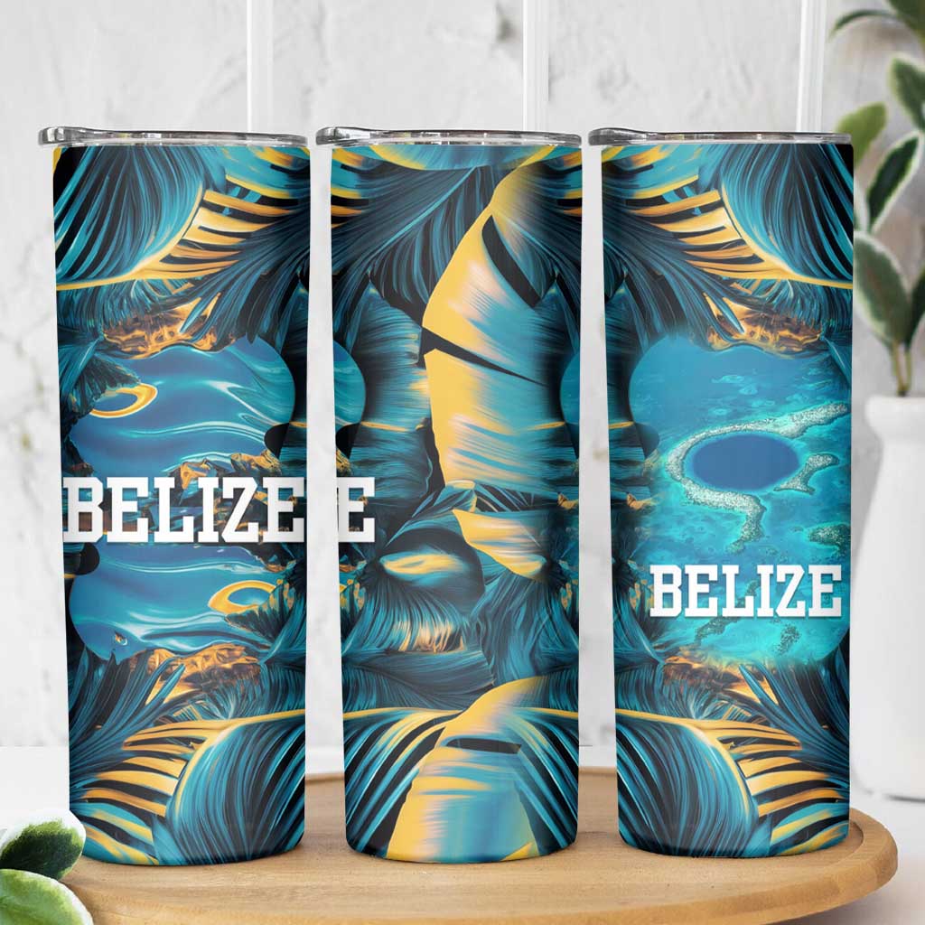 Belize Blue Hole Ocean View Skinny Tumbler with Tropical Marine Design and Flag Detail