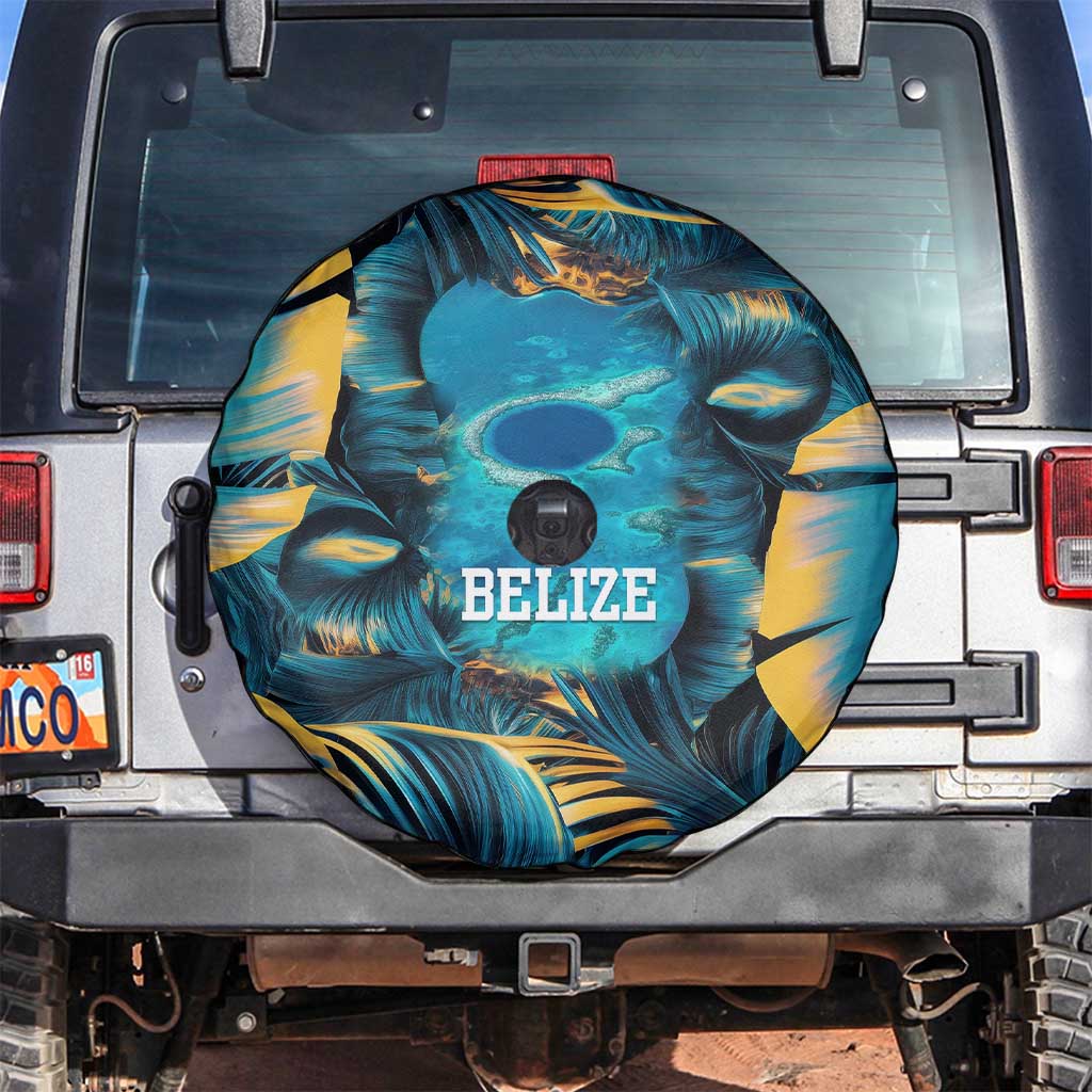 Belize Blue Hole Ocean View Spare Tire Cover with Tropical Marine Design and Flag Detail