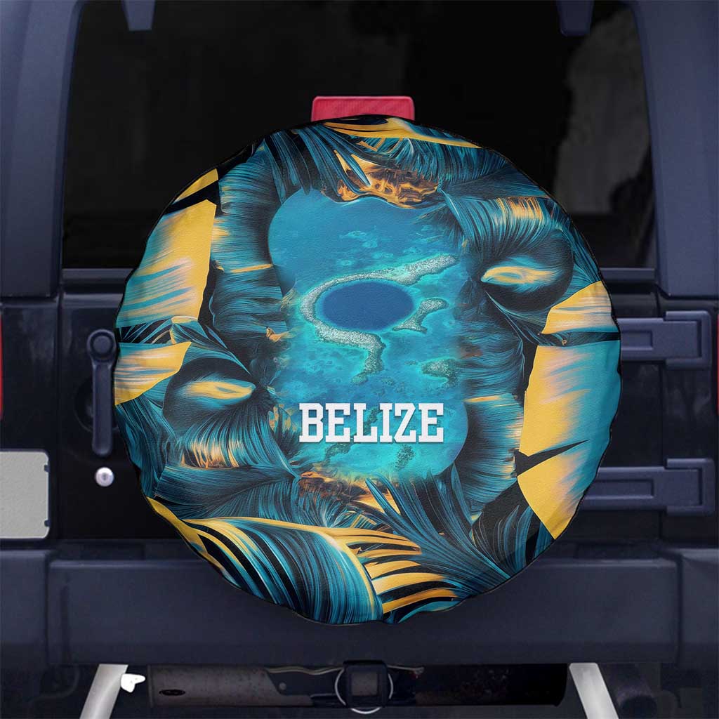 Belize Blue Hole Ocean View Spare Tire Cover with Tropical Marine Design and Flag Detail