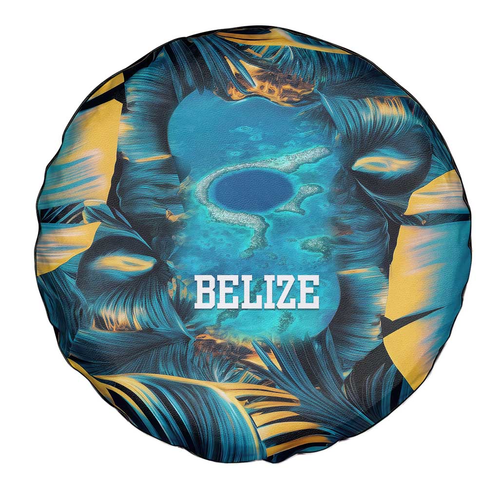 Belize Blue Hole Ocean View Spare Tire Cover with Tropical Marine Design and Flag Detail