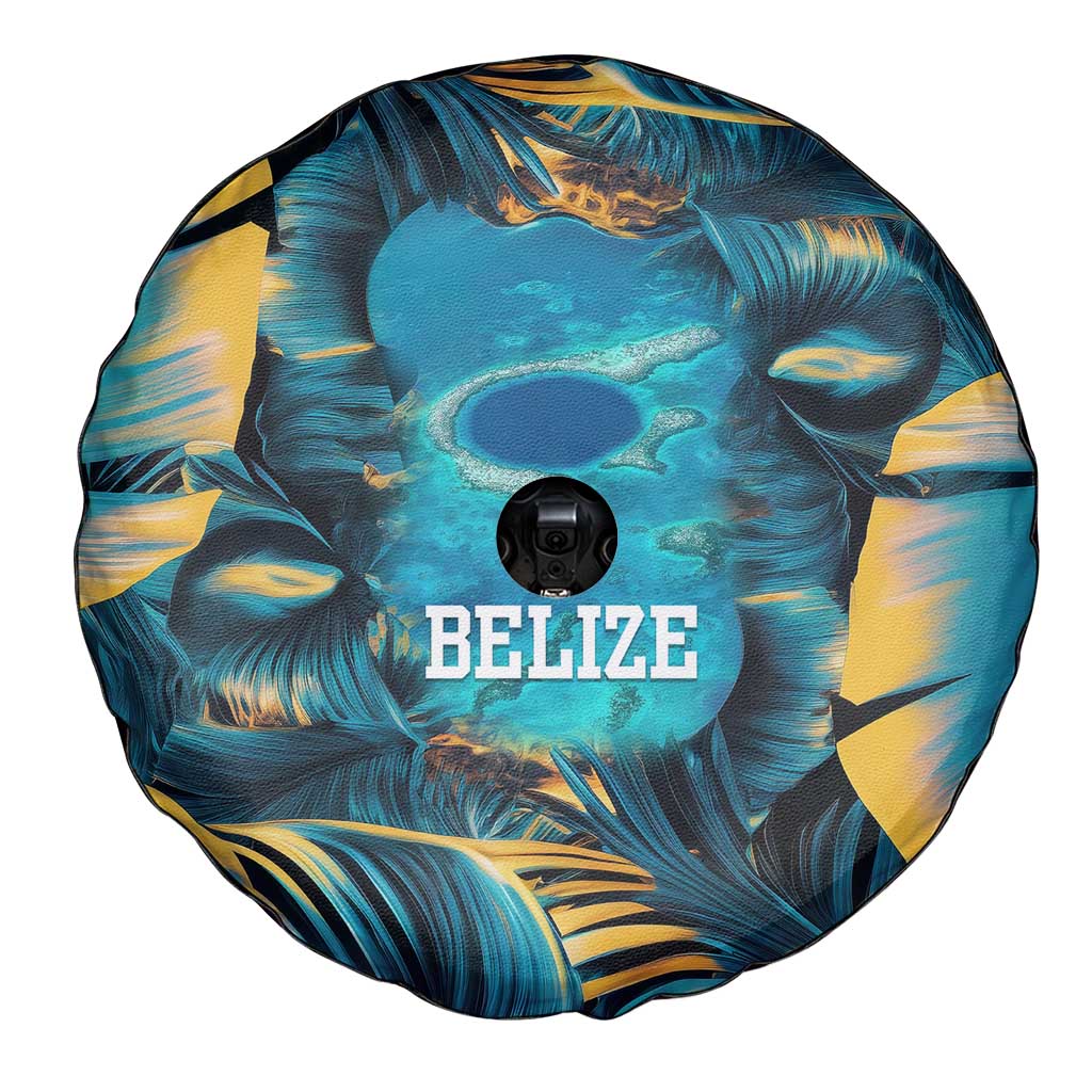 Belize Blue Hole Ocean View Spare Tire Cover with Tropical Marine Design and Flag Detail