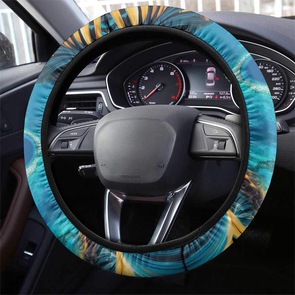 Belize Blue Hole Ocean View Steering Wheel Cover with Tropical Marine Design and Flag Detail