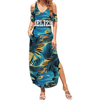 Belize Blue Hole Ocean View Summer Maxi Dress with Tropical Marine Design and Flag Detail