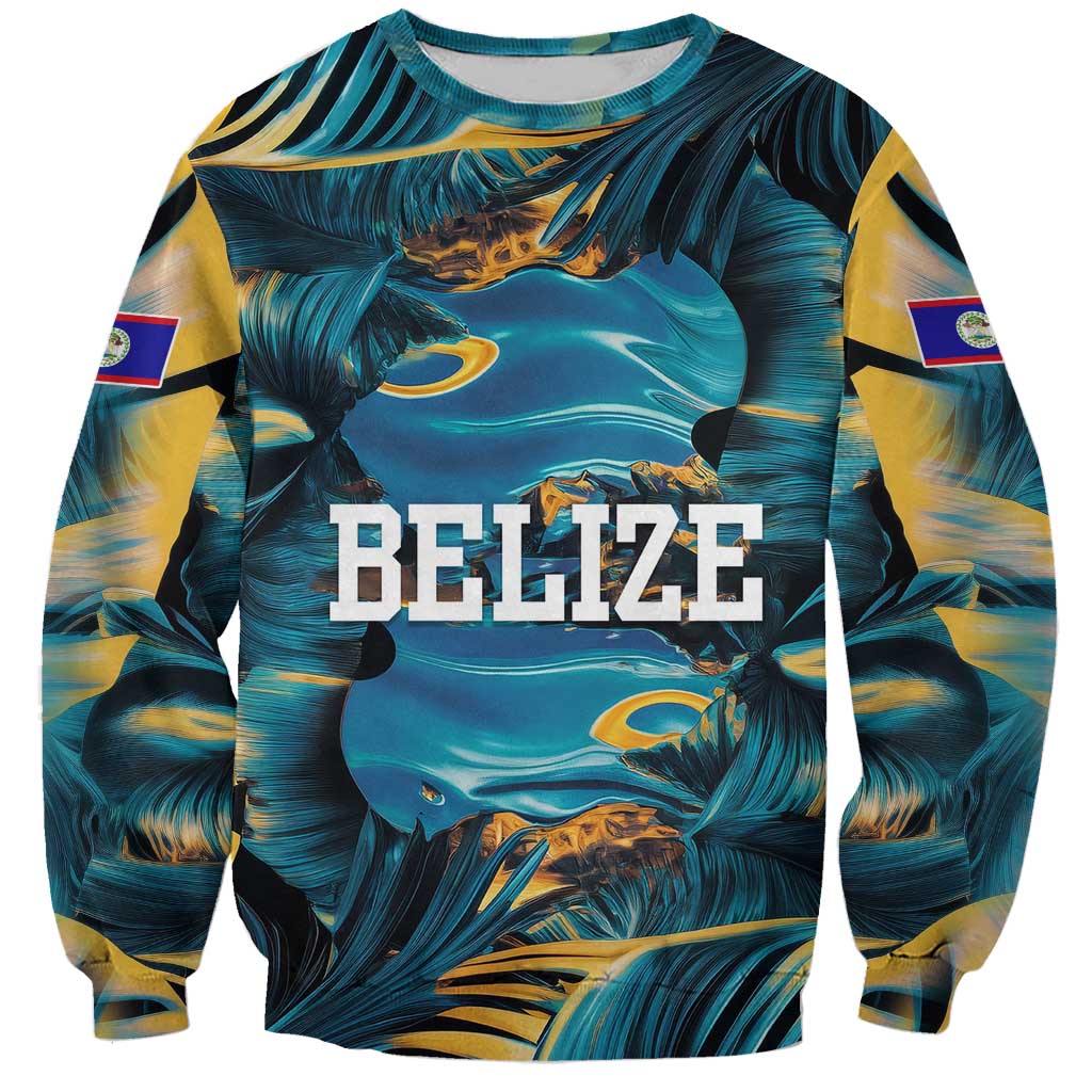 Belize Blue Hole Ocean View Sweatshirt with Tropical Marine Design and Flag Detail