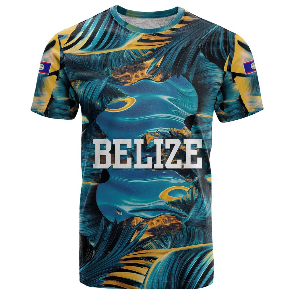 Belize Blue Hole Ocean View T Shirt with Tropical Marine Design and Flag Detail