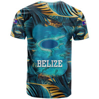 Belize Blue Hole Ocean View T Shirt with Tropical Marine Design and Flag Detail