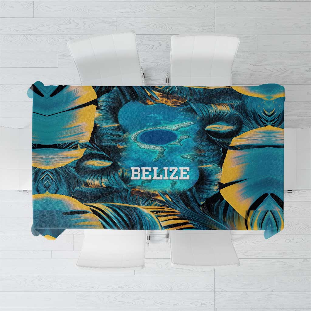 Belize Blue Hole Ocean View Tablecloth with Tropical Marine Design and Flag Detail