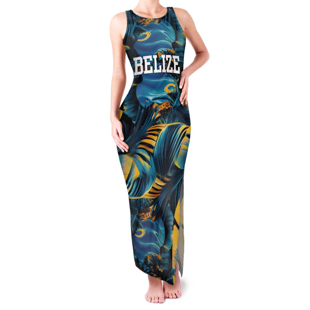 Belize Blue Hole Ocean View Tank Maxi Dress with Tropical Marine Design and Flag Detail
