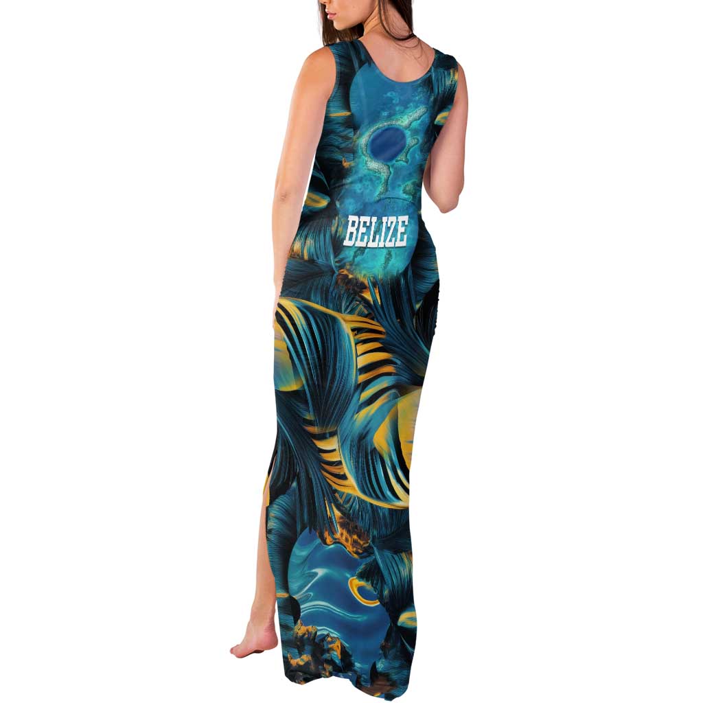 Belize Blue Hole Ocean View Tank Maxi Dress with Tropical Marine Design and Flag Detail