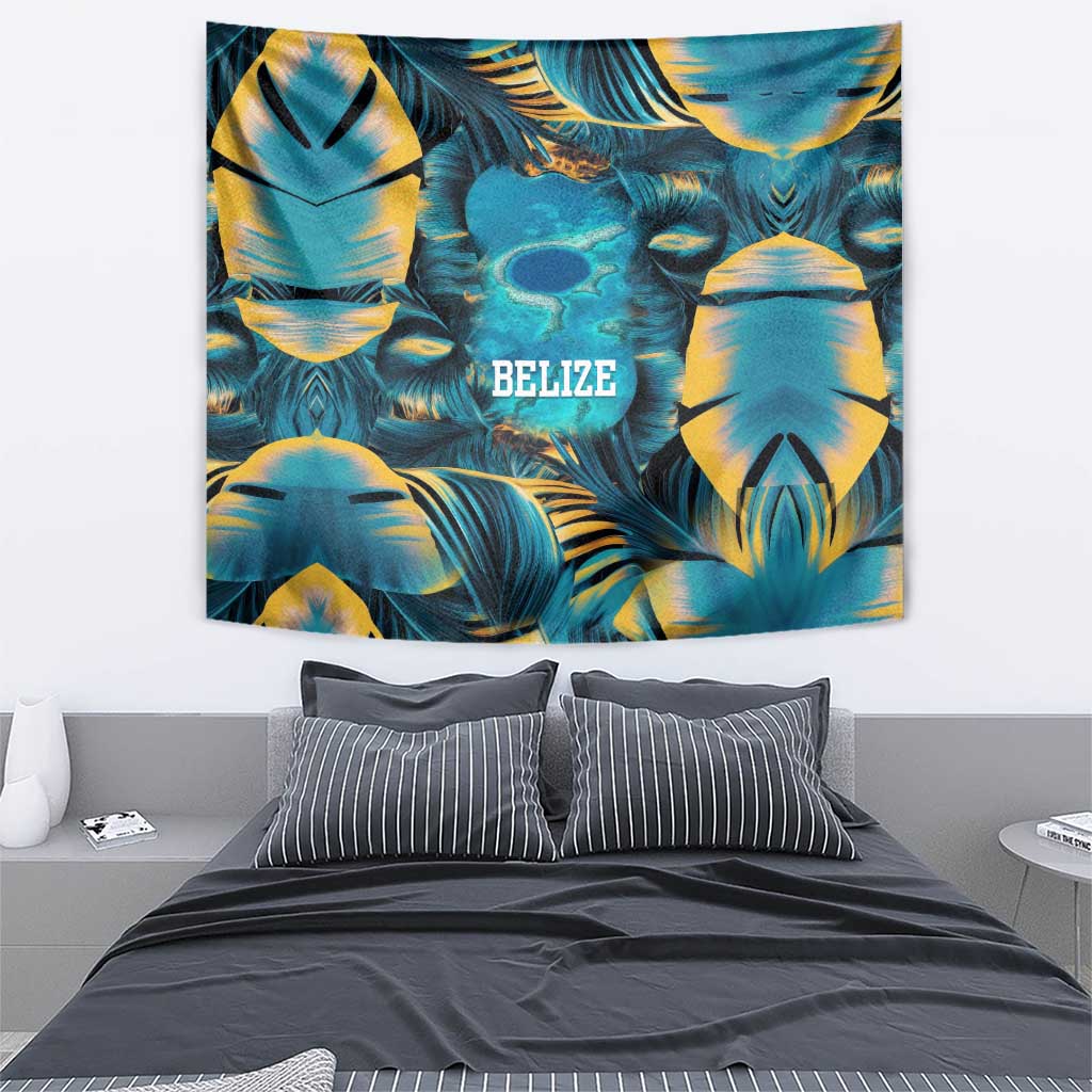 Belize Blue Hole Ocean View Tapestry with Tropical Marine Design and Flag Detail