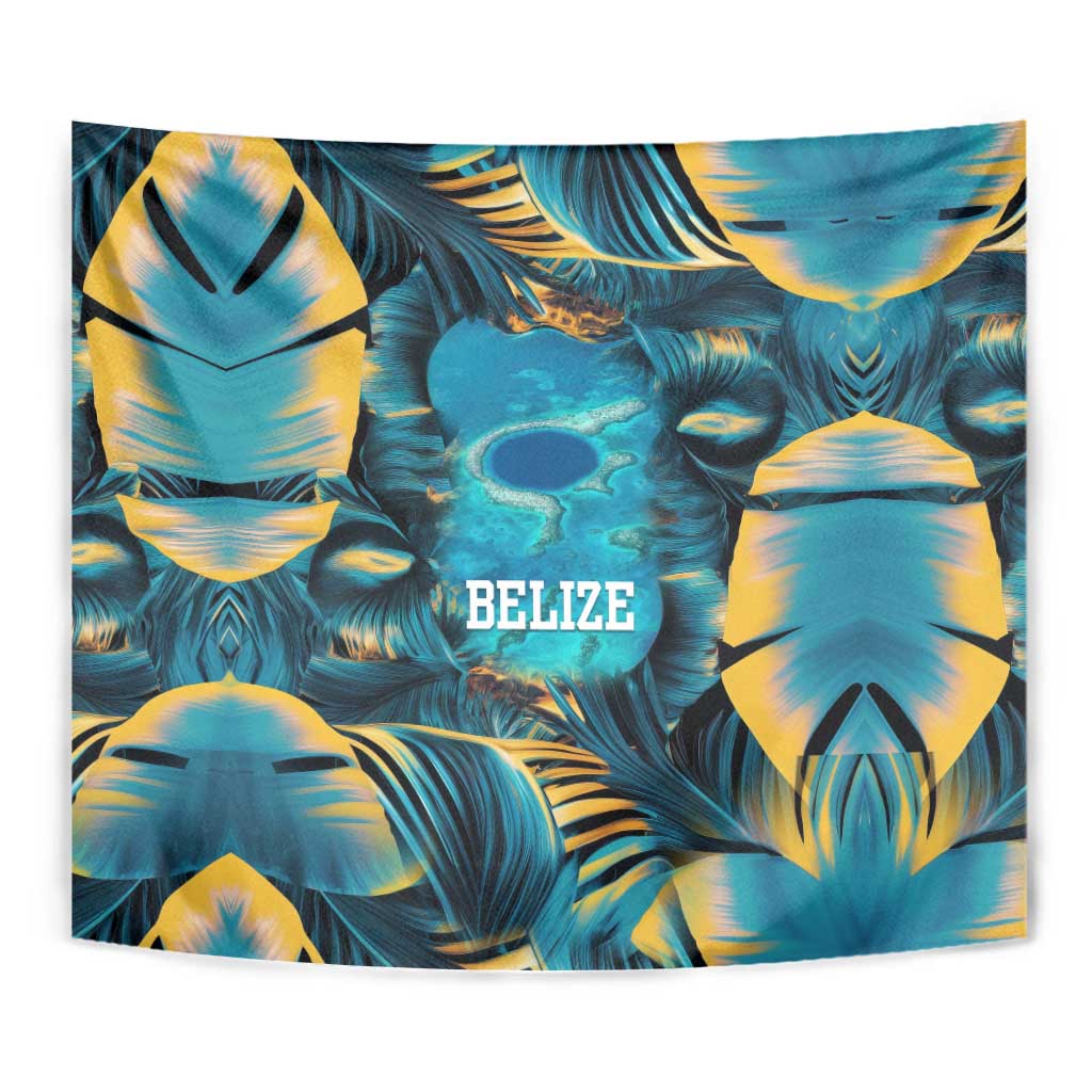 Belize Blue Hole Ocean View Tapestry with Tropical Marine Design and Flag Detail