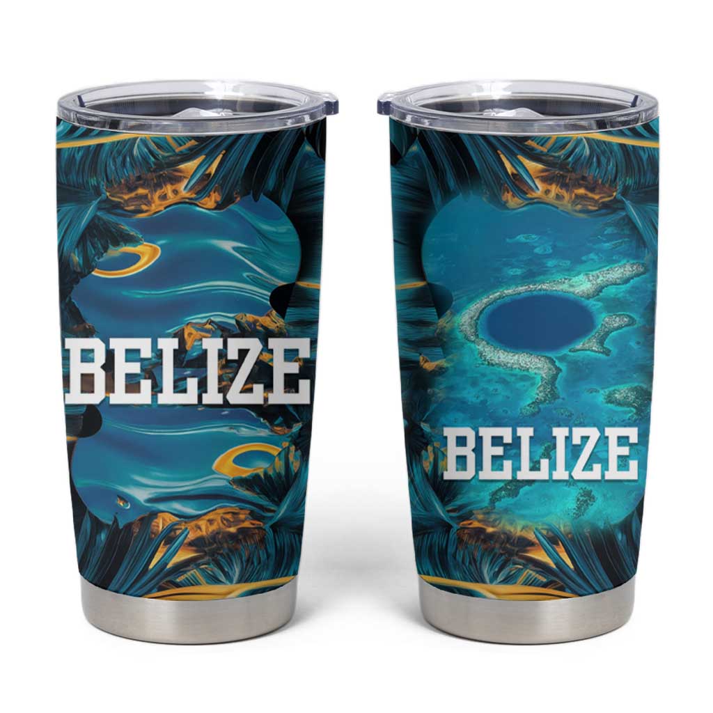 Belize Blue Hole Ocean View Tumbler Cup with Tropical Marine Design and Flag Detail