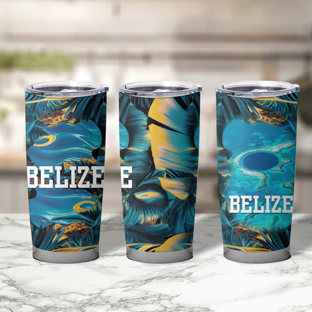 Belize Blue Hole Ocean View Tumbler Cup with Tropical Marine Design and Flag Detail