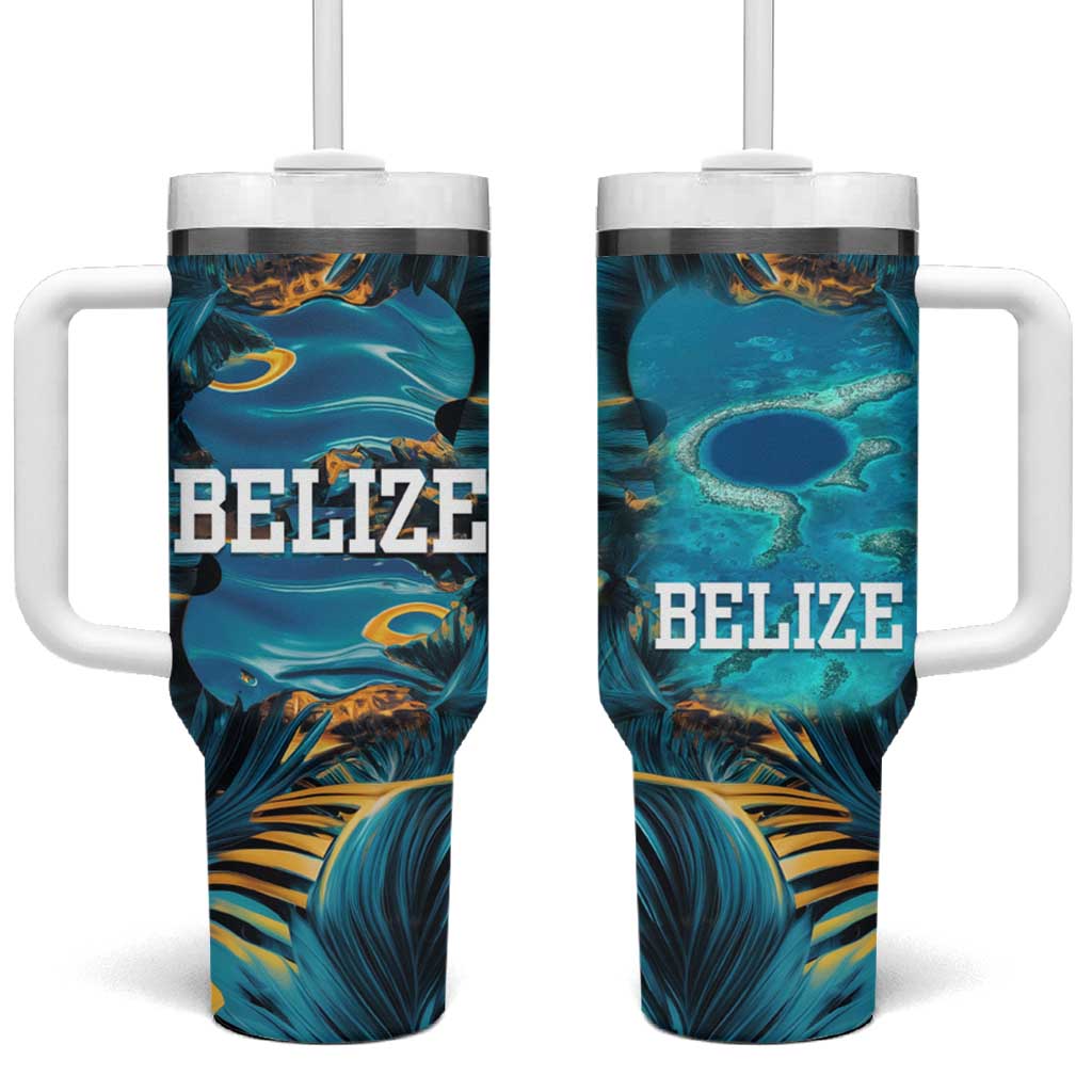 Belize Blue Hole Ocean View Tumbler With Handle with Tropical Marine Design and Flag Detail