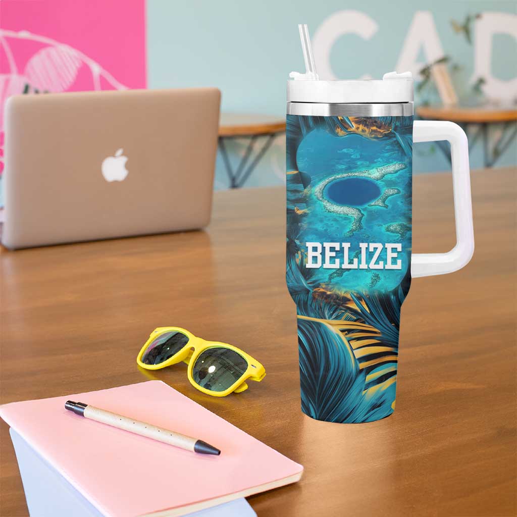 Belize Blue Hole Ocean View Tumbler With Handle with Tropical Marine Design and Flag Detail