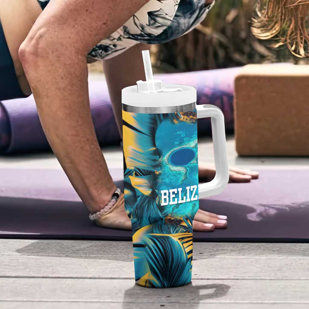 Belize Blue Hole Ocean View Tumbler With Handle with Tropical Marine Design and Flag Detail