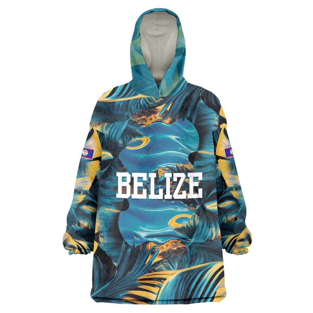 Belize Blue Hole Ocean View Wearable Blanket Hoodie with Tropical Marine Design and Flag Detail