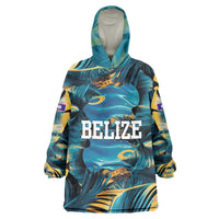 Belize Blue Hole Ocean View Wearable Blanket Hoodie with Tropical Marine Design and Flag Detail