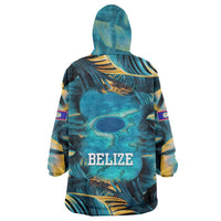 Belize Blue Hole Ocean View Wearable Blanket Hoodie with Tropical Marine Design and Flag Detail