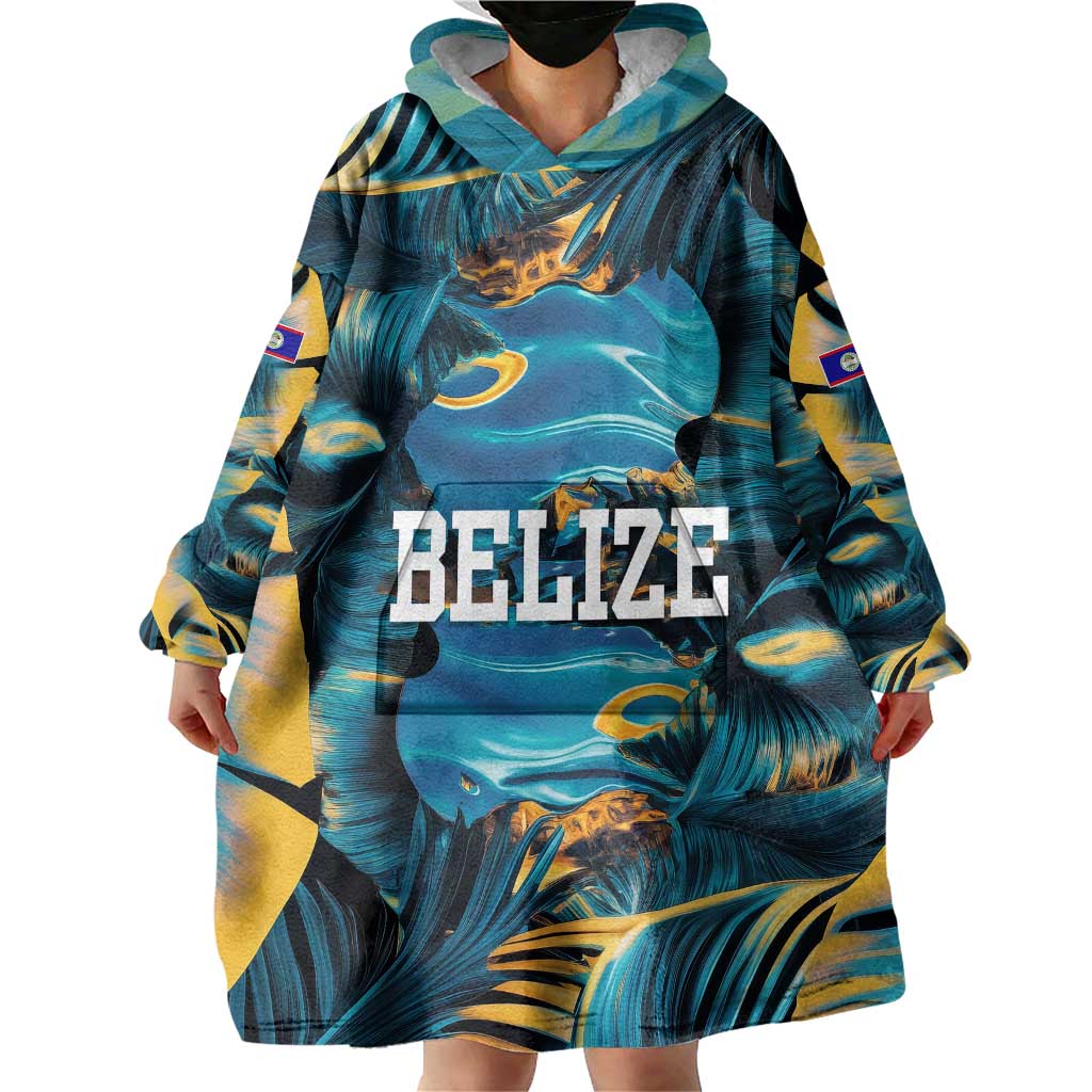 Belize Blue Hole Ocean View Wearable Blanket Hoodie with Tropical Marine Design and Flag Detail