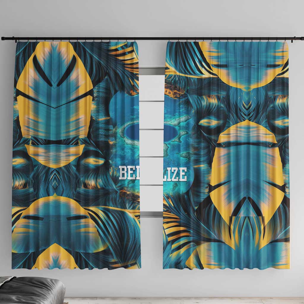 Belize Blue Hole Ocean View Window Curtain with Tropical Marine Design and Flag Detail
