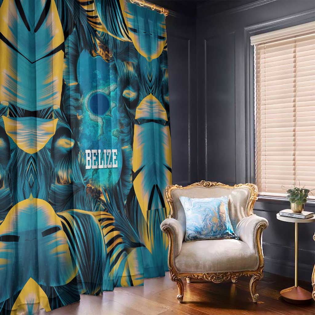 Belize Blue Hole Ocean View Window Curtain with Tropical Marine Design and Flag Detail
