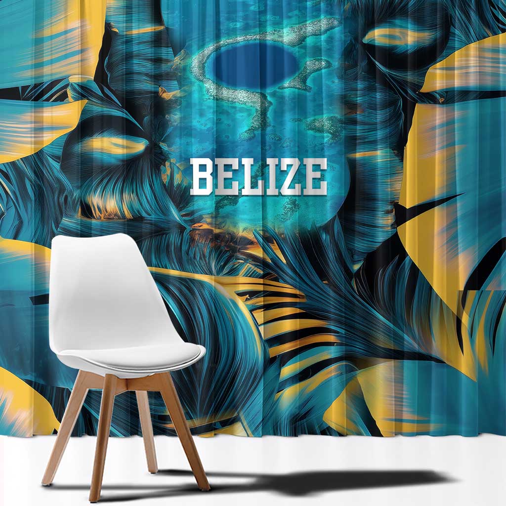 Belize Blue Hole Ocean View Window Curtain with Tropical Marine Design and Flag Detail