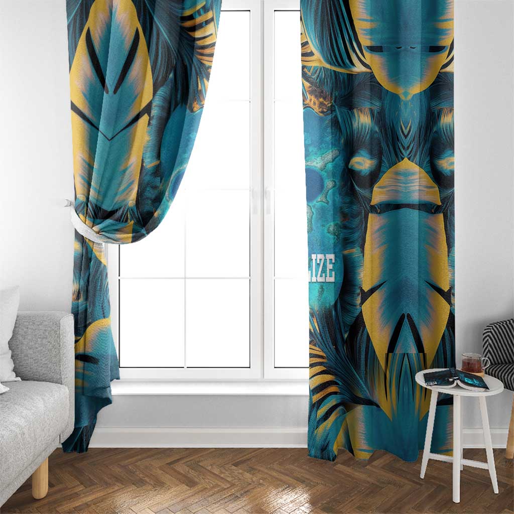 Belize Blue Hole Ocean View Window Curtain with Tropical Marine Design and Flag Detail