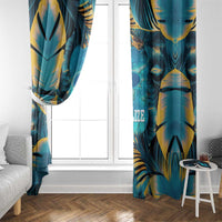 Belize Blue Hole Ocean View Window Curtain with Tropical Marine Design and Flag Detail
