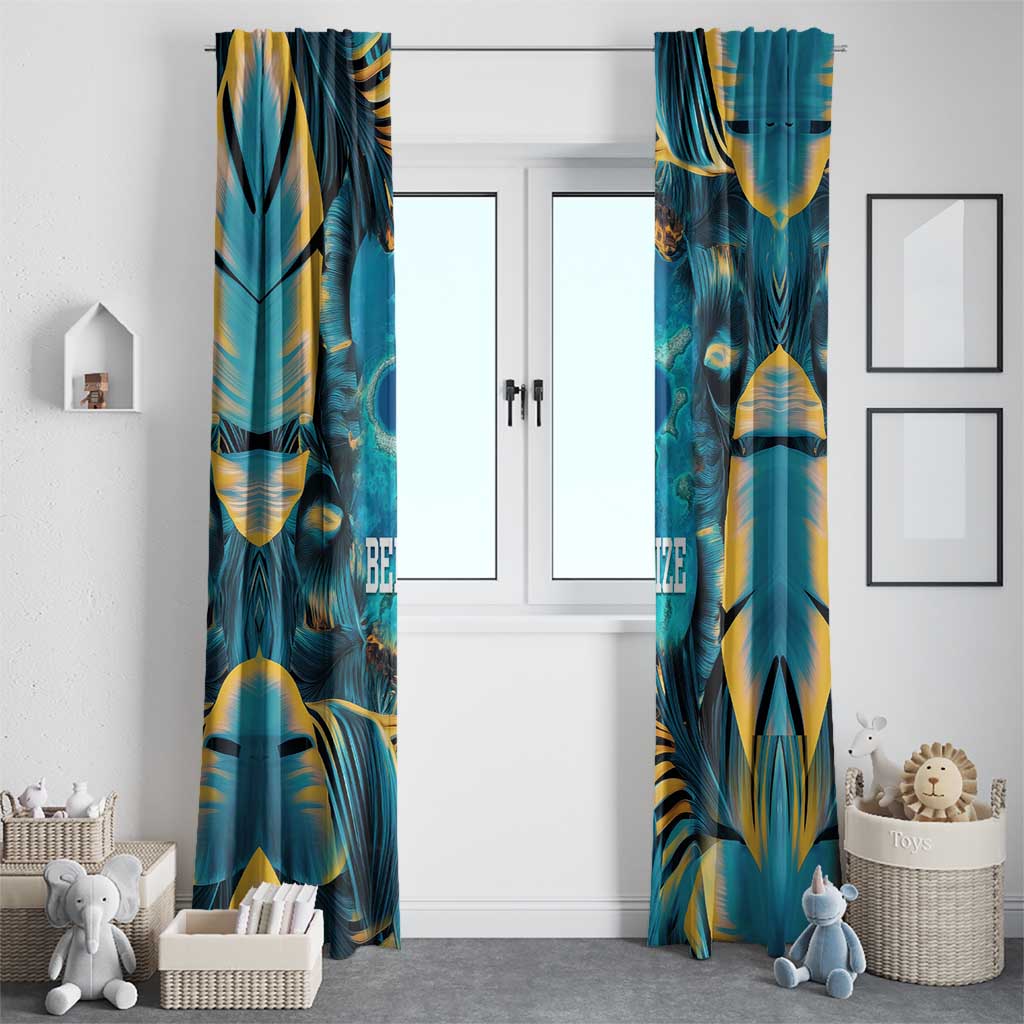 Belize Blue Hole Ocean View Window Curtain with Tropical Marine Design and Flag Detail